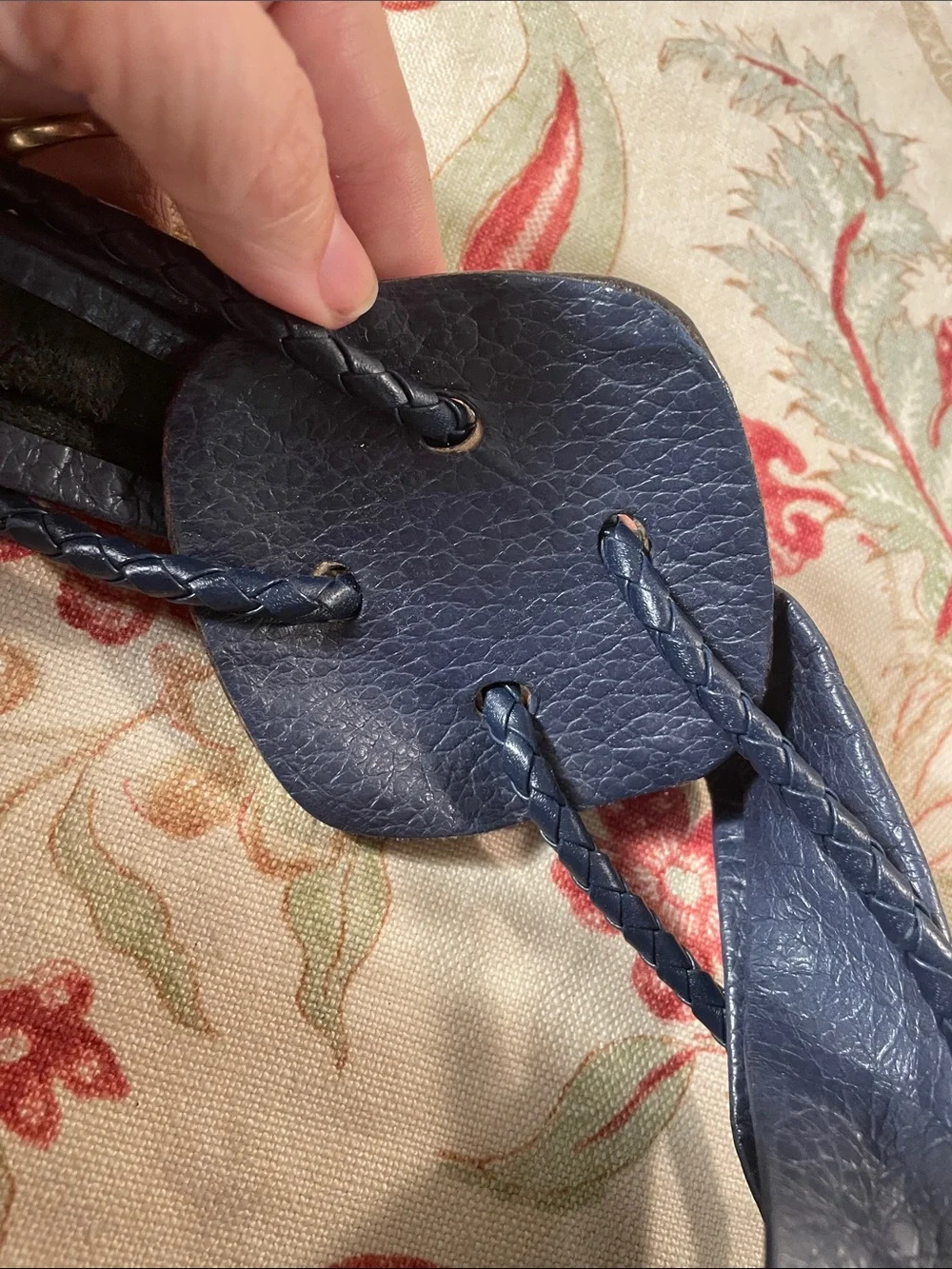 LeatherBraided Navy Leather Belt with Decorative Brown Buckle